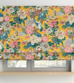 V&A Love Birds Fabric by Arley House Saffron