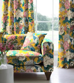 V&A Love Birds Fabric by Arley House Saffron