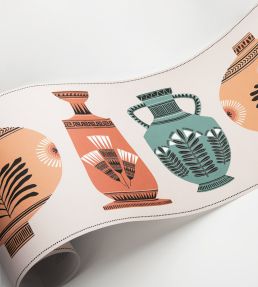 Vase Collection Border Wallpaper in Peach, Stone & Aqua by MissPrint ...