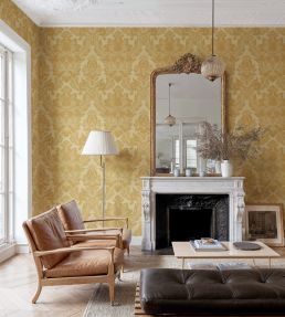 Venetian Damask Wallpaper by Coordonne Mustard