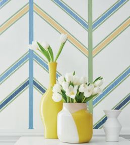 Ventura Wallpaper by Thibaut Beige And Spa Blue