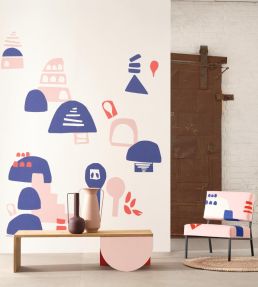 Village By Babel Brune Mural by Casadeco Pink