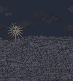 Vista Mediterranea Mural by Cole & Son Midnight with Gilver Sun
