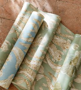 Voyaging Koi Wallpaper by Sanderson Clear Sky / Persimmon