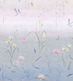 Water Garden Mural by Sanderson Soft Jade - Pink Blossom