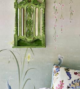 Water Garden Mural by Sanderson Soft Jade - Pink Blossom