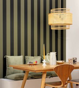 Wide Lines Wallpaper by Caselio Vert Olive Noir