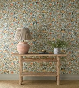 Wild Tulip & Vine Wallpaper by Morris & Co Coral/Teal
