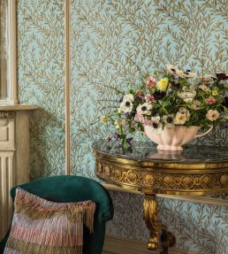 Willow Branch Wallpaper by Cole & Son Olive on Teal