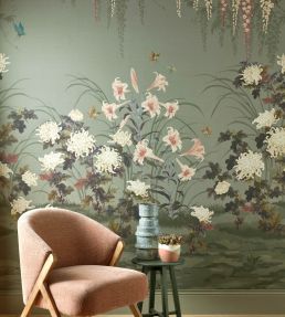 Wisteria Bloom Mural by 1838 Wallcoverings Dark Sage