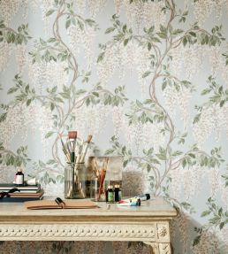 Wisteria Walk Wallpaper by Nina Campbell Aqua/Green