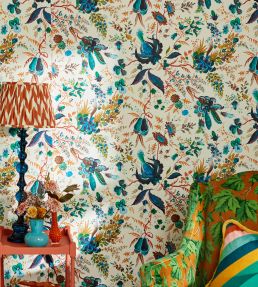 Wonderland Floral Wallpaper by Harlequin Lapis/ Emerald/Carnelian