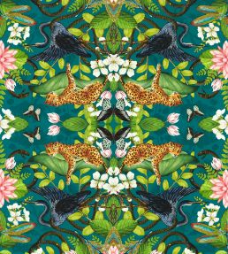 Wonderlust Tea Story Wallpaper by Clarke & Clarke Teal