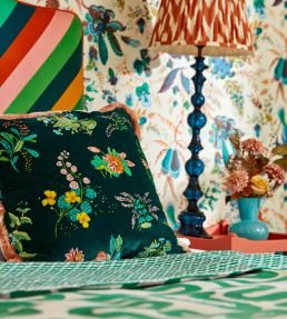 Woodland Floral Velvet Fabric by Harlequin Jade/Malachite/Rose Quartz