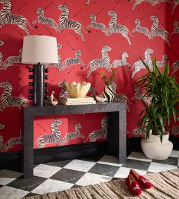 Zebras Wallpaper by Scalamandre Masai Red