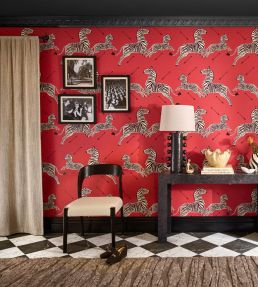 Zebras Wallpaper by Scalamandre Masai Red