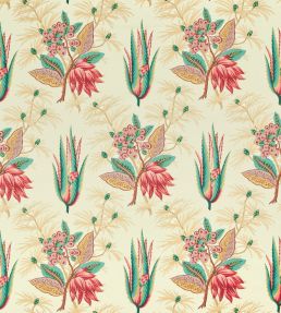 Desert Flower II Fabric by Zoffany Crimson/Teal