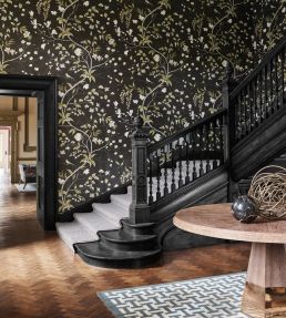 Chambalon Trail Wallpaper by Zoffany Mercury / Platinum Grey