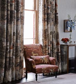 Peacock Garden Fabric by Zoffany Linen/Silver
