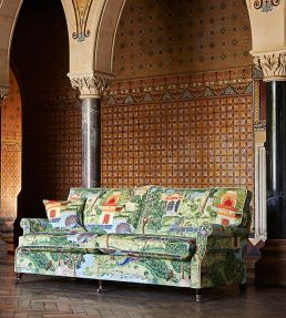 Peacock Garden Fabric by Zoffany Green/Coral