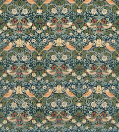 Strawberry Thief Velvet Fabric by Morris & Co Indigo/Thyme