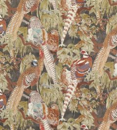 Game Birds Linen Fabric by Mulberry Home Charcoal