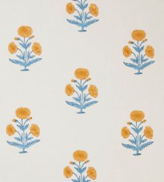 Poppy Fabric by Molly Mahon Mustard/Sky