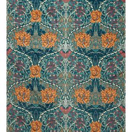 Honeysuckle and Tulip Velvet Fabric in Woad/Mulberry by Morris