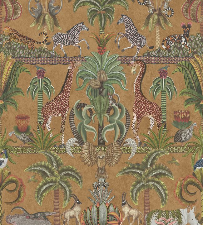 Afrika Kingdom Wallpaper by Cole & Son Olive Green & Spring Green on Metallic Bronze