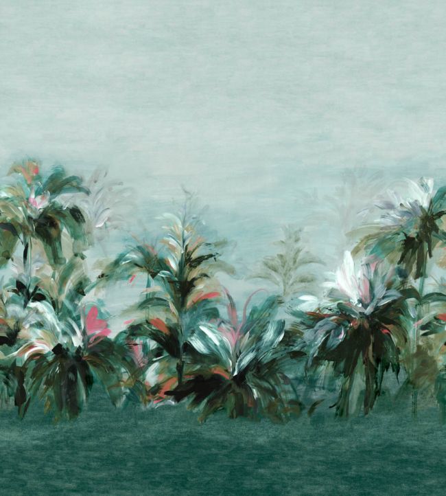 Alberi Mural by Clarke & Clarke Teal/Fuchsia Banner