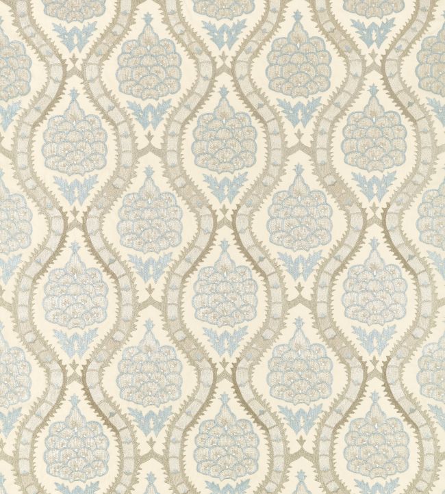 Anar Trellis Fabric by Zoffany Stockholm Blue / Platinum Grey