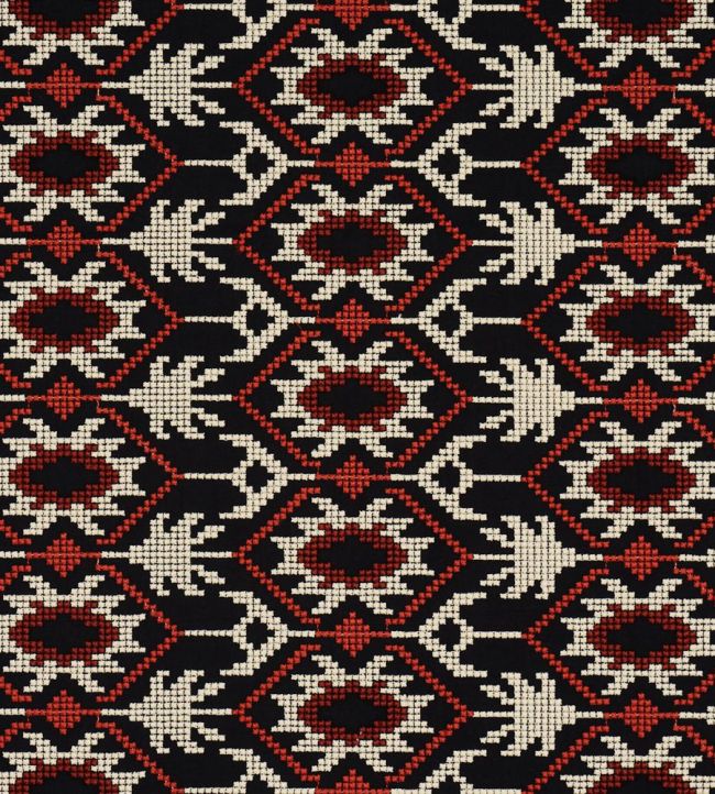 Andean Tribute Embroidery Fabric by Schumacher Ruby Midnight Shadows