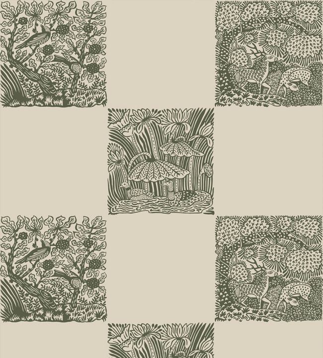 Animal Check Wallpaper by Josephine Munsey Chaingate Green/Edge Sand