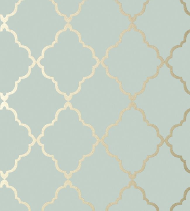 Klein Trellis Wallpaper by Anna French Metallic Gold on Aqua