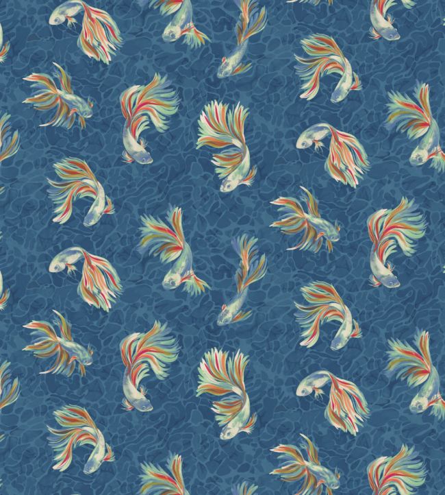 Aquaria Fabric by Osborne & Little Indigo/Coral