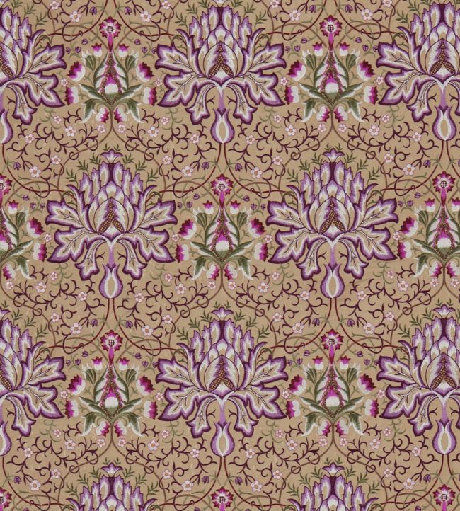 Artichoke Embroidery Fabric by Morris & Co Aubergine/Gold