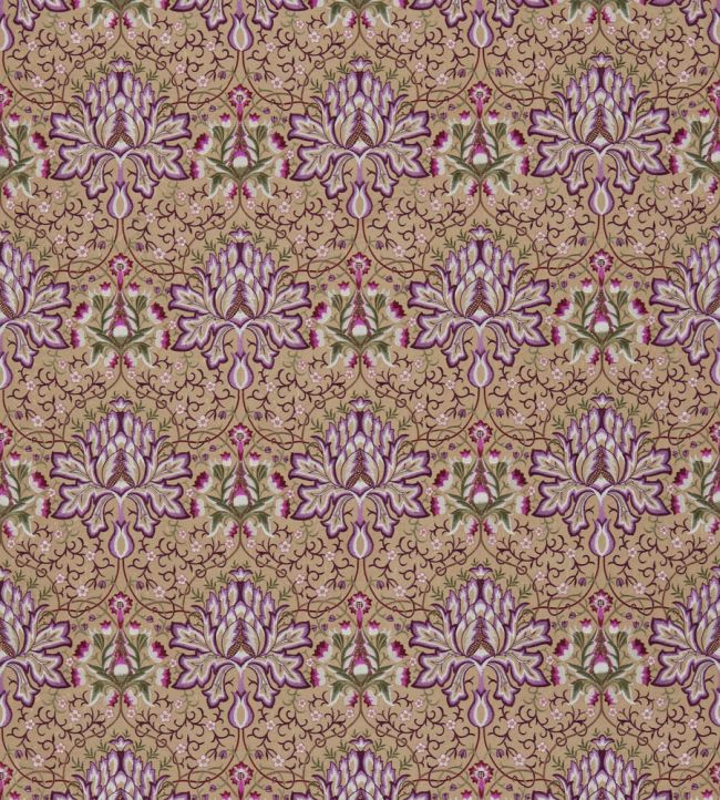 Artichoke Embroidery Fabric by Morris & Co Aubergine/Gold