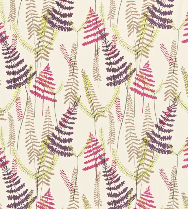 Athyrium Fabric by Scion Plum / Fuchsia / Linen / Lime