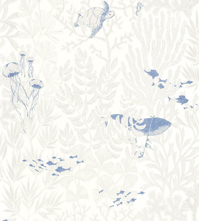 Atlantide Wallpaper by Casadeco Blanc / Bleu Outremer