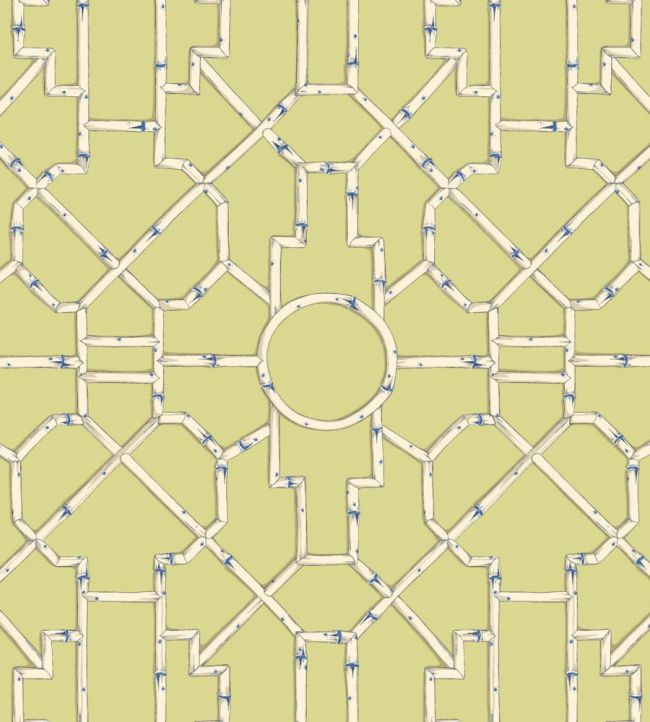 Baldwin Bamboo Wallpaper by Scalamandre Cream & Blue On Lettuce