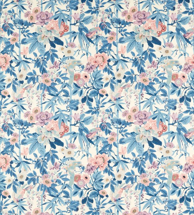 Bamboo & Birds Fabric by Sanderson China Blue / Lotus Pink