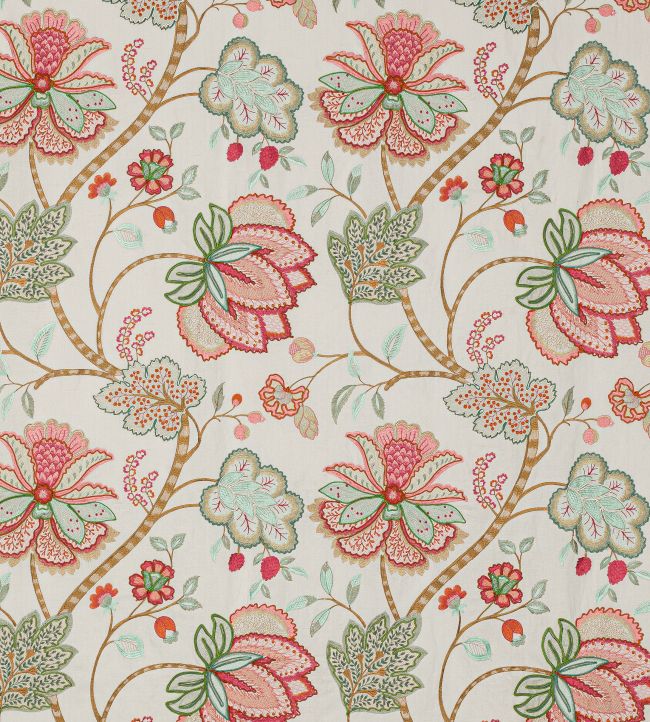 Baptista Linen Fabric by Colefax and Fowler Coral/Green