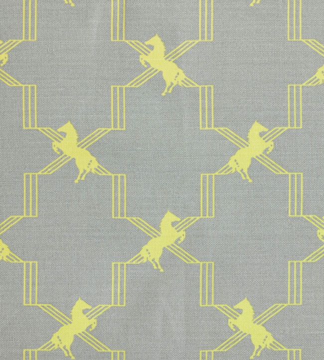 Horse Trellis Fabric by Barneby Gates Acid Yellow On Grey