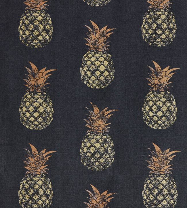 Pineapples Fabric by Barneby Gates Gold On Charcoal