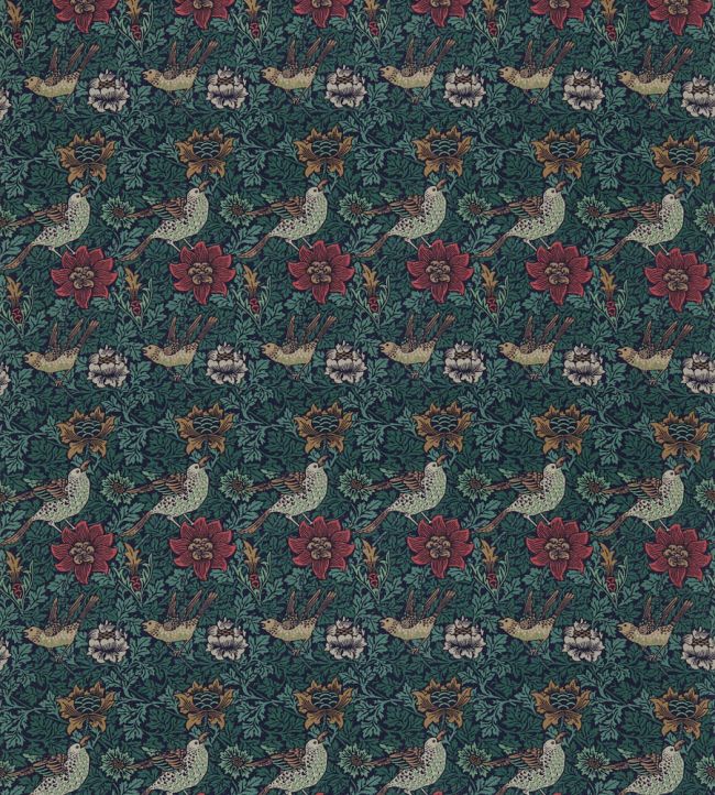Bird And Anemone Fabric by Morris & Co Forest/Indigo