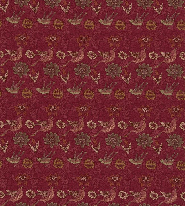 Bird And Anemone Fabric by Morris & Co Red Clay