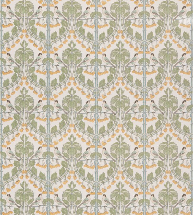 Birds & Cherries Cotton Fabric by GP & J Baker Aqua