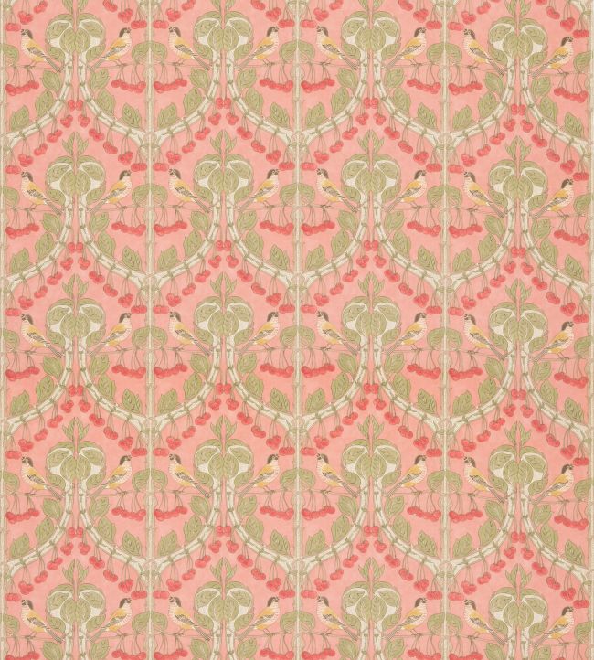 Birds & Cherries Cotton Fabric by GP & J Baker Coral