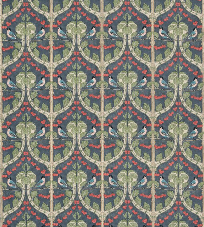 Birds & Cherries Cotton Fabric by GP & J Baker Indigo
