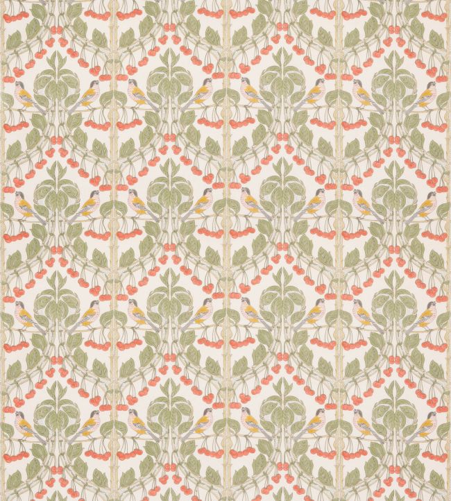 Birds & Cherries Cotton Fabric by GP & J Baker Red/Green